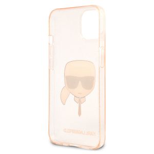 Karl Lagerfeld Karl's Head Silicone Backcover Glitter iPhone 13 Mini - Transparant Goud