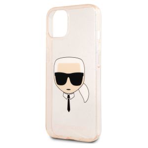 Karl Lagerfeld Karl's Head Silicone Backcover Glitter iPhone 13 Mini - Transparant Goud