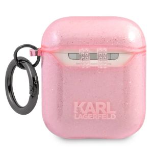 Karl Lagerfeld Karl's Head Silicone Glitter Case Apple AirPods 1 / 2 - Roze
