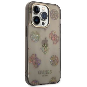 Guess Peony Glitter Backcover iPhone 14 Pro - Zwart