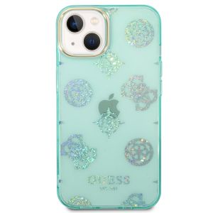 Guess Peony Glitter Backcover iPhone 14 - Turquoise