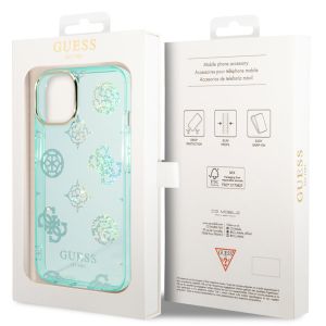 Guess Peony Glitter Backcover iPhone 14 - Turquoise