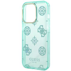 Guess Peony Glitter Backcover iPhone 14 Pro - Turquoise