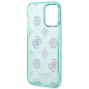 Guess Peony Glitter Backcover iPhone 14 Pro Max - Turquoise
