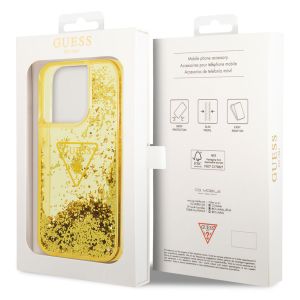 Guess Liquid Glitter Backcover iPhone 14 Pro - Geel
