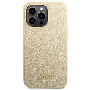 Guess Glitter Flakes Backcover iPhone 14 Pro Max - Goud