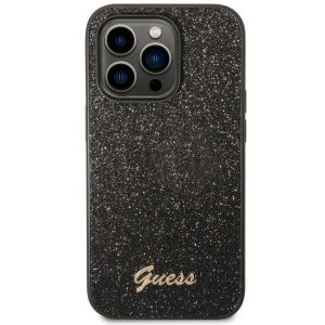 Guess Glitter Flakes Backcover iPhone 14 Pro - Zwart