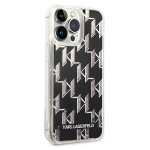 Karl Lagerfeld Liquid Glitter Backcover Monogram iPhone 14 Pro Max - Zwart