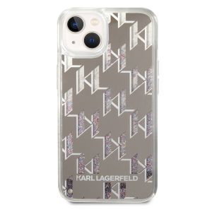 Karl Lagerfeld Liquid Glitter Backcover Monogram iPhone 14 - Zilver