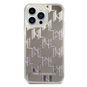 Karl Lagerfeld Liquid Glitter Backcover Monogram iPhone 14 Pro Max - Zilver