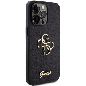Guess 4G Metal Logo Glitter Backcover iPhone 15 Pro Max - Zwart