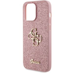 Guess 4G Metal Logo Glitter Backcover iPhone 15 Pro Max - Roze