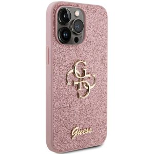 Guess 4G Metal Logo Glitter Backcover iPhone 15 Pro Max - Roze