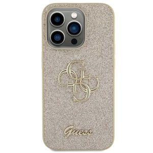 Guess 4G Metal Logo Glitter Backcover iPhone 15 Pro - Goud