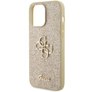 Guess 4G Metal Logo Glitter Backcover iPhone 15 Pro Max - Goud