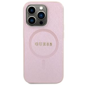 Guess Saffiano Backcover MagSafe iPhone 15 Pro - Roze