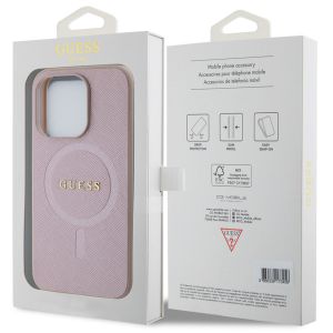 Guess Saffiano Backcover MagSafe iPhone 15 Pro - Roze