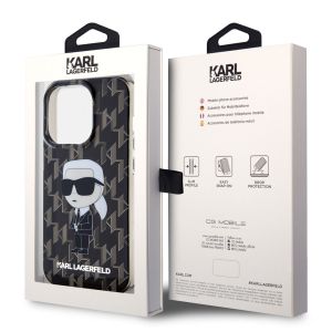 Karl Lagerfeld Hardcase Backcover Monogram iPhone 15 Pro - Zwart