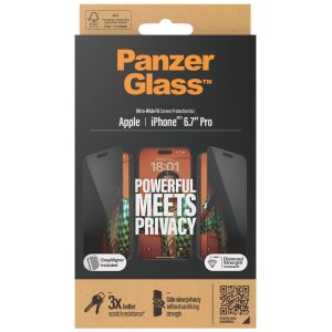 PanzerGlass Privacy Ultra-Wide Fit Anti-Bacterial Screenprotector incl. applicator iPhone 15 Pro Max