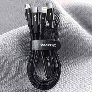 Baseus Rapid Series 3-in-1 snellaadkabel - USB-C naar USB-C / Lightning / Micro-USB - 20 Watt - 1,5 meter - Zwart