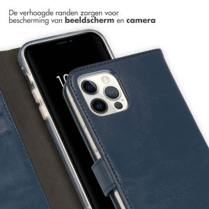 Selencia Echt Lederen Bookcase iPhone 12 (Pro) - Blauw