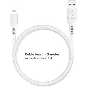 iMoshion Lightning naar USB kabel - MFi certificering - Gevlochten textiel - 3 meter - Wit
