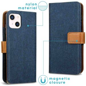 iMoshion Luxe Canvas Bookcase iPhone 13 Mini -Donkerblauw