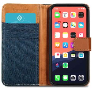 iMoshion Luxe Canvas Bookcase iPhone 13 Pro - Donkerblauw