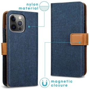 iMoshion Luxe Canvas Bookcase iPhone 13 Pro Max -Donkerblauw