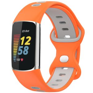 iMoshion Siliconen sport bandje Fitbit Charge 5 / Charge 6 - Oranje / Grijs