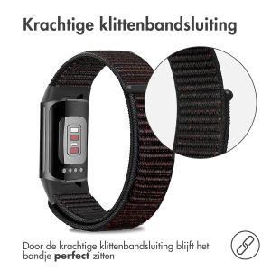 iMoshion Nylon bandje Fitbit Charge 5 / Charge 6 - Maat L - Zwart