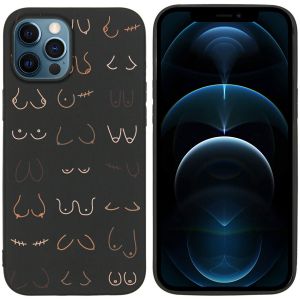 iMoshion Design hoesje iPhone 12 (Pro) - Boobs all over - Zwart