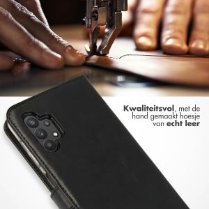 Selencia Echt Lederen Bookcase Samsung Galaxy A32 (5G) - Zwart