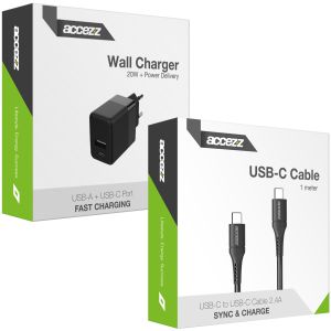 Accezz Wall Charger met USB-C naar USB-C kabel - Oplader - 20 Watt - 1 meter - Zwart