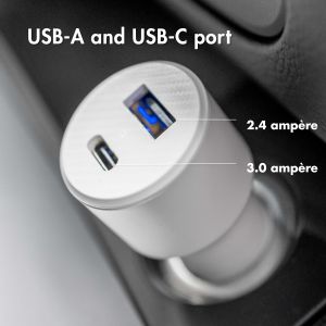 iMoshion Car Charger met Lightning naar USB kabel - Autolader - MFi certificering - Gevlochten textiel - 20 Watt - 1,5 meter - Wit