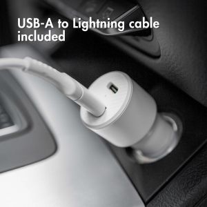 iMoshion Car Charger met Lightning naar USB kabel - Autolader - MFi certificering - Gevlochten textiel - 20 Watt - 1,5 meter - Wit