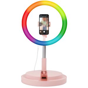 iMoshion RGB Ring LED Light - RGB versie - Ringlamp telefoon - Ringlight met statief - Verstelbaar - Rosé Goud