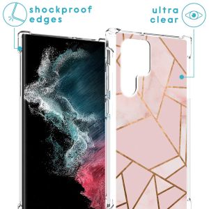 iMoshion Design hoesje met koord Samsung Galaxy S22 Ultra - Grafisch Koper - Roze / Goud