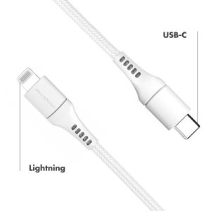 iMoshion Lightning naar USB-C kabel - Non-MFi - Gevlochten textiel - 3 meter - Wit