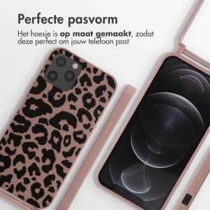 iMoshion Siliconen design hoesje met koord iPhone 12 (Pro) - Animal Pink