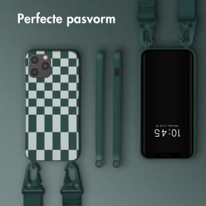 Selencia Siliconen design hoesje met afneembaar koord iPhone 12 (Pro) - Irregular Check Green