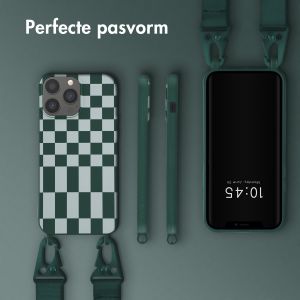 Selencia Siliconen design hoesje met afneembaar koord iPhone 13 Pro Max - Irregular Check Green