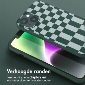 Selencia Siliconen design hoesje met afneembaar koord iPhone 14 - Irregular Check Green