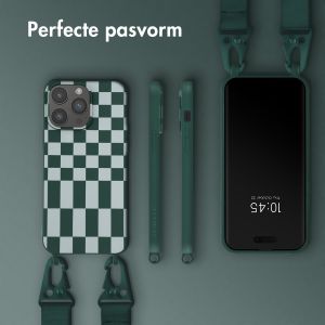 Selencia Siliconen design hoesje met afneembaar koord iPhone 14 Pro Max - Irregular Check Green