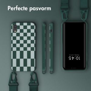 Selencia Siliconen design hoesje met afneembaar koord iPhone Xr - Irregular Check Green