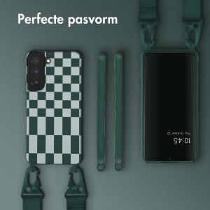 Selencia Siliconen design hoesje met afneembaar koord Samsung Galaxy S22 - Irregular Check Green