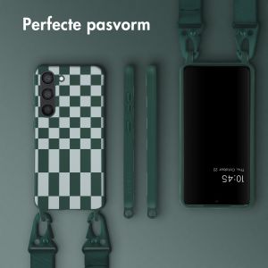 Selencia Siliconen design hoesje met afneembaar koord Samsung Galaxy S23 - Irregular Check Green
