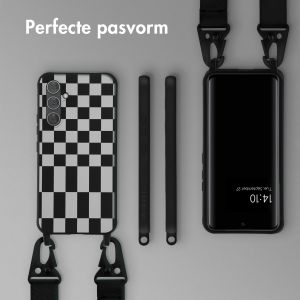 Selencia Siliconen design hoesje met afneembaar koord Samsung Galaxy A54 (5G) - Irregular Check Black
