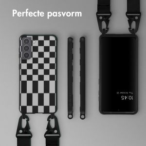 Selencia Siliconen design hoesje met afneembaar koord Samsung Galaxy S21 - Irregular Check Black