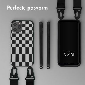 Selencia Siliconen design hoesje met afneembaar koord iPhone 12 Pro Max - Irregular Check Black